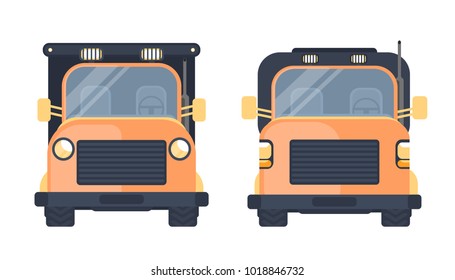 Set of lorry car front view. Truck for delivery object. Vector illustration.