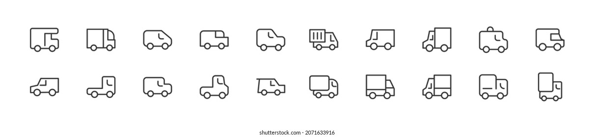 Set of lorry line icons. Premium pack of signs in trendy style. Pixel perfect objects for UI, apps and web. 