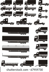 set of lorry and trailer silhouettes