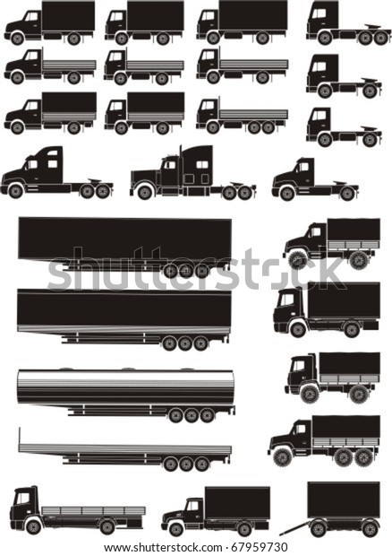 set of lorry and trailer\
silhouettes