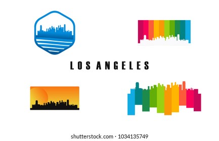 Set of Los Angeles City Silhouette template, set of American City Silhouette logo vector illustration