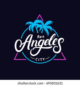 Set of Los Angeles hand written lettering for card, tee print design. Modern brush calligraphy. Isolated on background. Vector illustration.