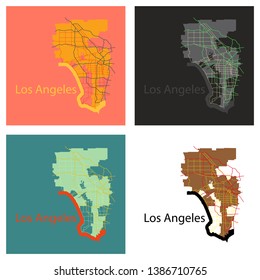Set of Los Angeles map. Flat style design