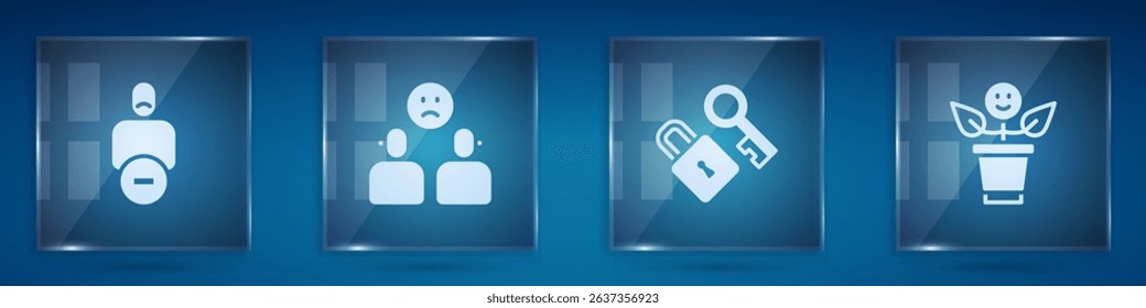 Set Loss of friend, Complicated relationship, Lock with key and BFF or best friends forever. Square glass panels. Vector