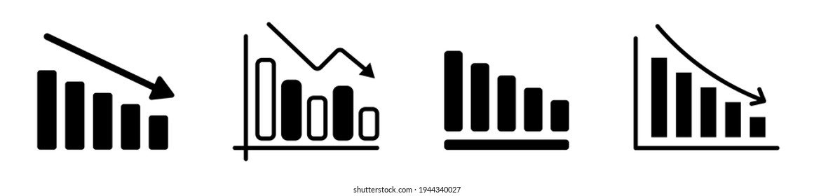 Set of loss modern icons, graph chart down icons, down arrow symbol in line style
