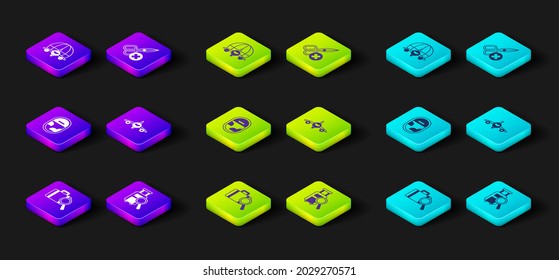 Set Lost baggage, Airplane window, Plane, No scissors and Globe with flying icon. Vector