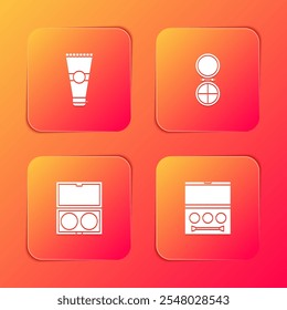 Set Lotion cosmetic tube, Makeup powder with mirror,  and Eye shadow palette icon. Vector