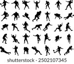 A set of lots of detailed silhouette American Football players in different poses