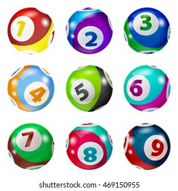 Set of Lottery Colored Number Balls.  Lottery Number Balls. Bingo balls with numbers. 