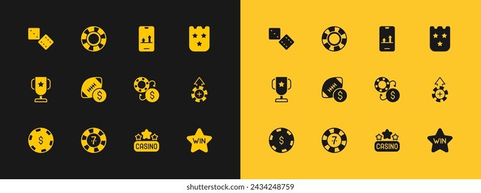 Set Lottery ticket, Casino chips, exchange, signboard, American football betting money, Online sports, Game dice and  icon. Vector