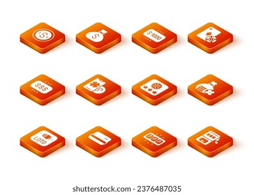 Set Lottery ticket, Credit card, Money prize in casino, Online poker table game, Slot machine with jackpot,  and bag icon. Vector