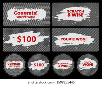 Set of Lottery winning ticket and scratch cards. Game and lottery cover for scratch card to win concept. Vector template.