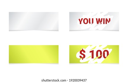 Set of lottery winning ticket. Scratch cards. Letters scratch and win. Silver and gold. Illustration vector