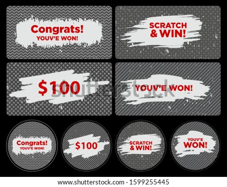 Set of Lottery winning ticket and scratch cards. Game and lottery cover for scratch card to win concept. Vector template.