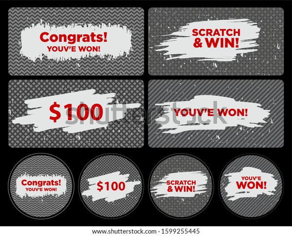 Set of\
Lottery winning ticket and scratch cards. Game and lottery cover\
for scratch card to win concept. Vector\
template.