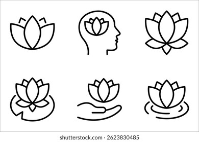 Set of lotus flower icons. Can be used web and mobile for yoga meditation, vector illustration on white background