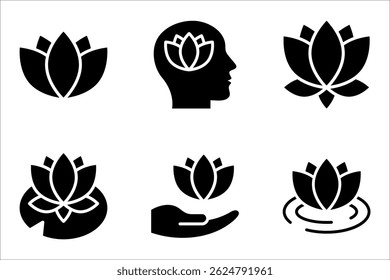 Set of lotus flower icons. Can be used web and mobile for yoga meditation, vector illustration on white background