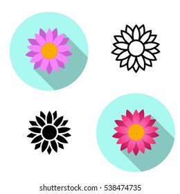Set of Lotus flower icons in flat style, vector