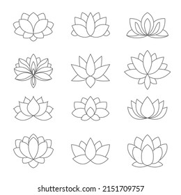 Set of lotus flower icons. Spa sign. Yoga design. Lotus Blossom. Hinduism and Buddhism symbol. Lotus for your design