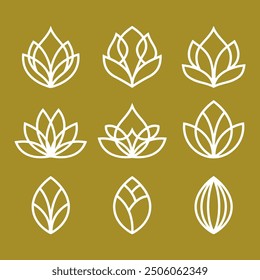 Set of lotus flower icons. Spa sign. Yoga design. Lotus Blossom. Hinduism and Buddhism symbol. Lotus for your design