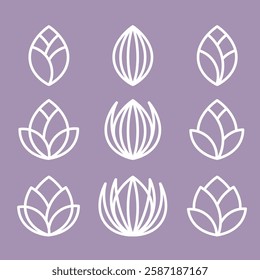 Set of lotus flower icons. Spa sign. Yoga design. Lotus Blossom. Hinduism and Buddhism symbol. Lotus for your design