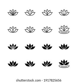 Set of lotus flower icons vector. Can be used web and mobile for yoga meditation logo. Vector floral labels for Wellness industry.