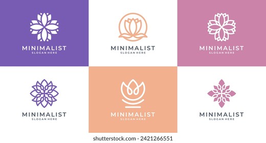 Set of lotus flower logo icon vector. Beauty abstract floral logo design template illustration