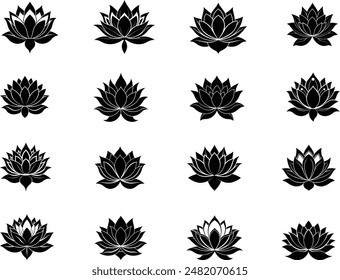 Set of lotus flower silhouette vector