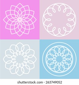 Set of lotus flower symbol and background. Vector linear style trendy illustration. Abstract logo design concept.