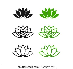 Set lotus flowers flat graphic logos.