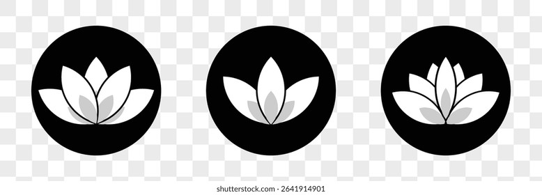 Set of lotus flowers vector icons. Relax, calm and harmony symbol.