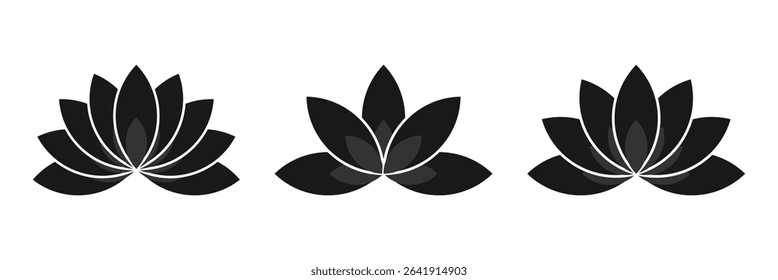Set of lotus flowers vector icons. Relax, calm and harmony symbol.
