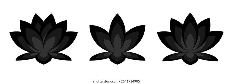 Set of lotus flowers vector icons. Relax, calm and harmony symbol.