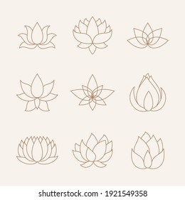 Set of lotus flowers. Vector illustration.