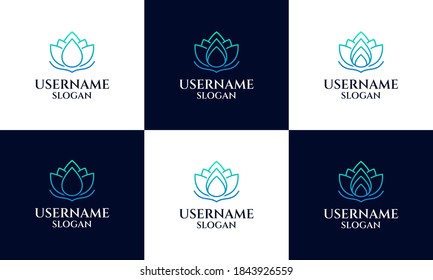 conjunto de plantillas de diseño de logotipo de Lotus, estilo de arte de flor de magnolia. logo de lujo de yoga, spa, salón de belleza