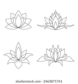 Set of lotus mehndi flower pattern for Henna drawing and tattoo. Decoration in oriental, Indian style. Doodle ornament. Outline hand draw vector illustration.