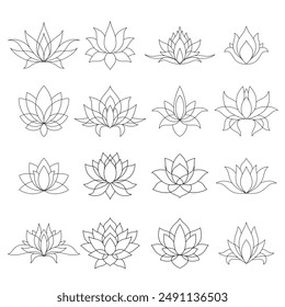Conjunto de patrón de flor de loto mendi para dibujo y tatuaje de Henna. Decoración oriental, de estilo indio. Adorno de garabato. Ilustración vectorial de dibujo a mano.