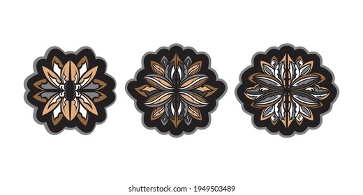 Set of lotus pattern in Simple style. Color Print. Isolated. Vector 