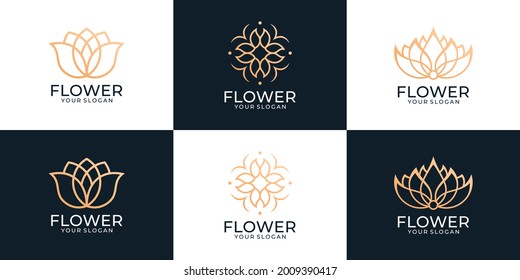 Set of lotus yoga spa meditation logo. Logo can be used for icon, brand, identity, care, health, salon, creative, ornate, and feminine