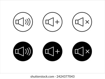Conjunto de iconos de altavoz, vector de icono de volumen, vector de icono de altavoz, vector plano de sonido de volumen, para aplicaciones de vídeo y sitios web.