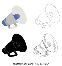 set of loudspeaker, sketch, silhouette