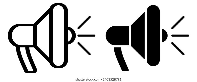 Set of loudspeakers line icon. Horn, volume, signal, megaphone, speaker, alarm, sound, message. Vector icons for business and advertising