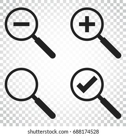 Set of loupe icon vector. Magnifier in flat style. Search sign concept. Simple business concept pictogram on isolated background.