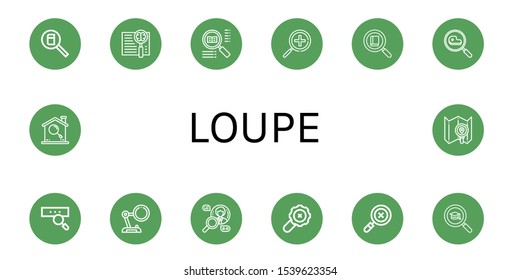 Set of loupe icons. Such as Search, Zoom in, Magnifying glass , loupe icons