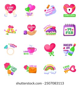 Set of Love and Affection Flat Stickers

