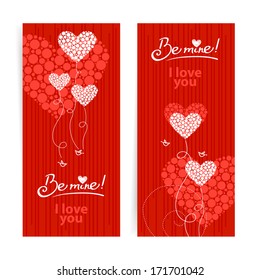 Set of love backgrounds with abstract hearts and birds. Valentine's day and wedding cards