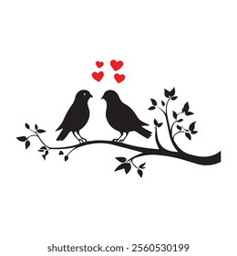 Set of Love Birds on a Branch silhouette
