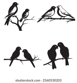 Set of Love Birds on a Branch silhouette
