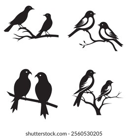 Set of Love Birds on a Branch silhouette
