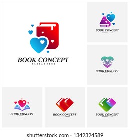 Set of Love Book Logo concept. Heart Learning Education Logo Design Template Vector. Icon Symbol